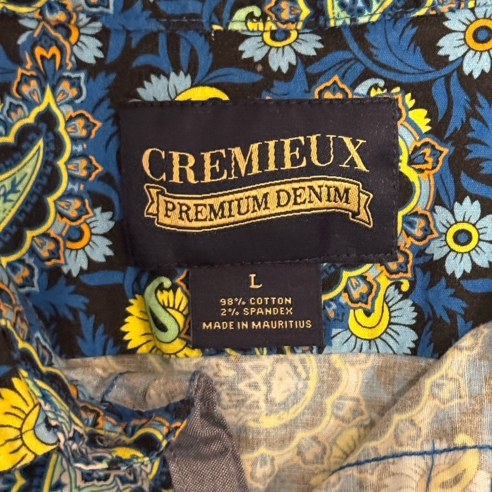 Cremieux Premium Denim Stretch Paisley Print Long Sleeve Button Up Shirt Sz L - Picture 5 of 6
